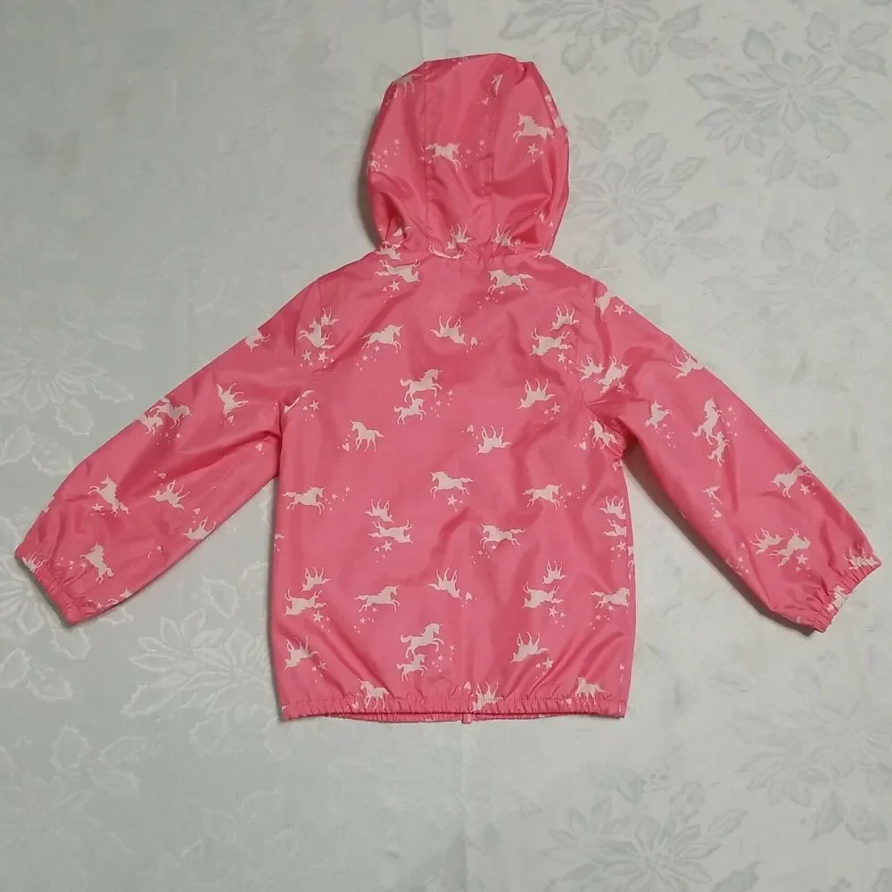 Carter's Girls 24 Mouth Unicorns‎ Stars Raincoat Jacket Coat Pink Hooded Kids